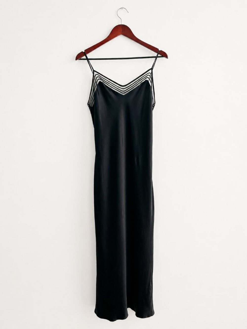 VICTORIA'S SECRET 100% Silk Vintage Y2K Black Mesh Maxi Bias Cut Slip Dress SZ M